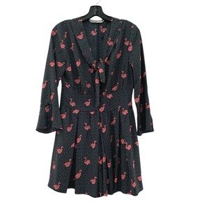 Zara Women Flamingo Polka Dot Print Tie Neck Short Romper size Medium